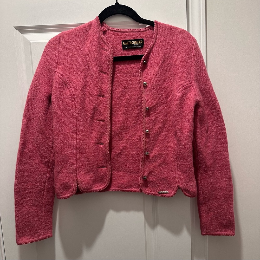 Vintage Wool Geiger Tyrol of Austria Jacket Cardigan Pink Size 38